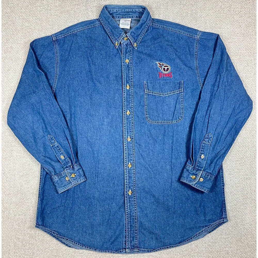 Vintage Tennessee Titans Denim Button Down Shirt Men's Large Blue NFL CSA